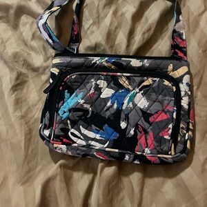 Vera Bradley Triple Zip Hipster Crossbody Bag Gray Camo Floral Retired Pattern